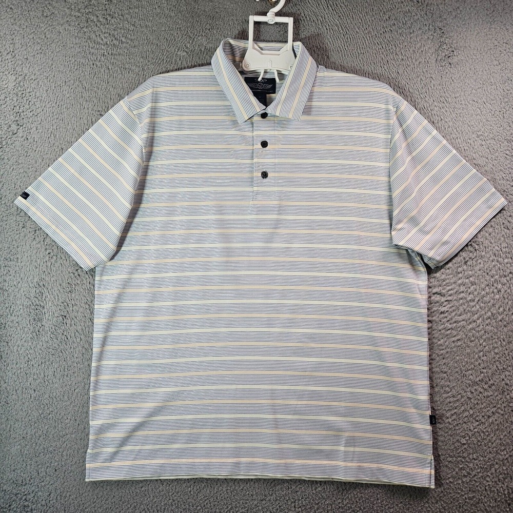 Straight Down Performance Polo Shirt Men Medium Short Sleeve White Striped